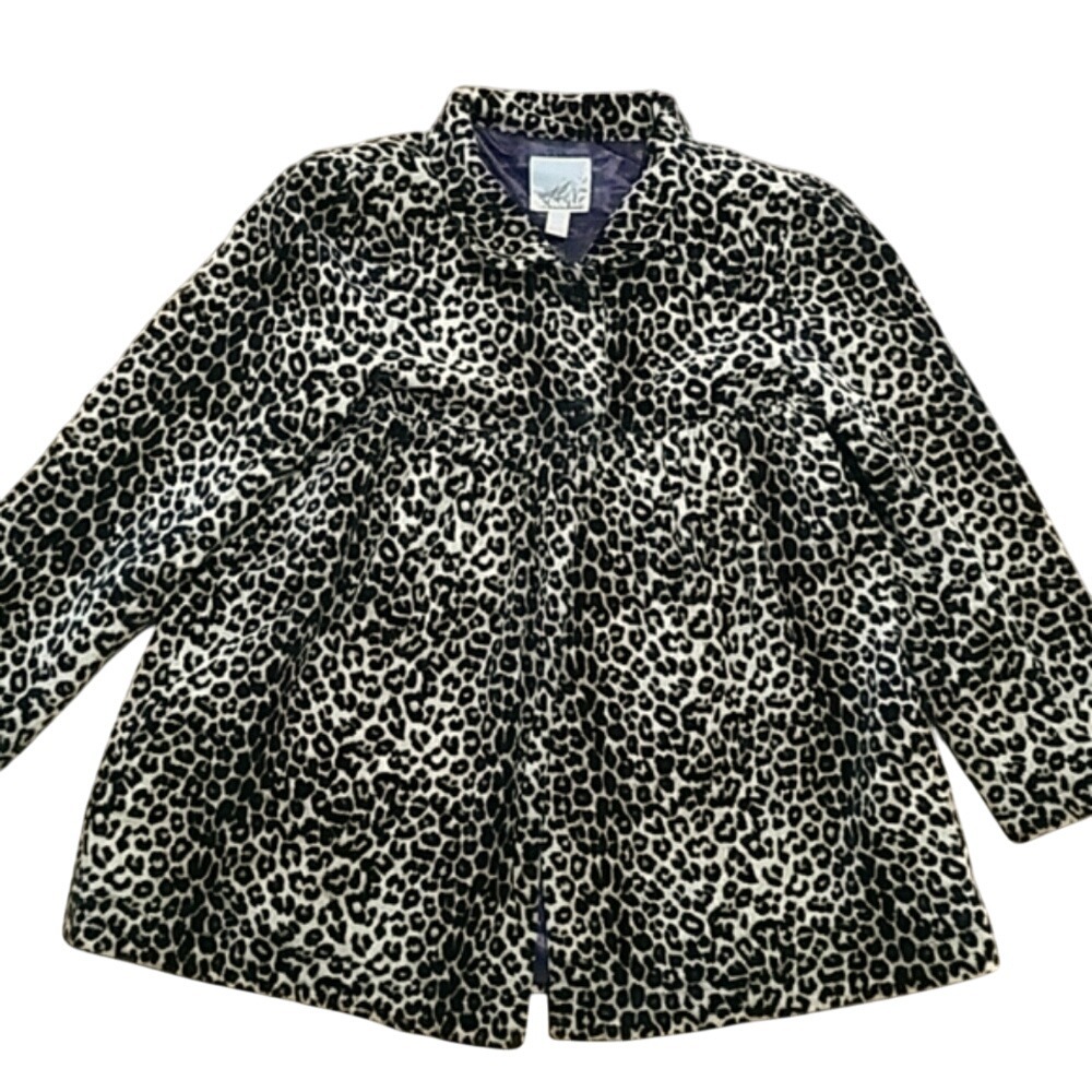 Peek Fleur Des Champs Girls Leopard Print‎ Formal Velour Coat Size 12
